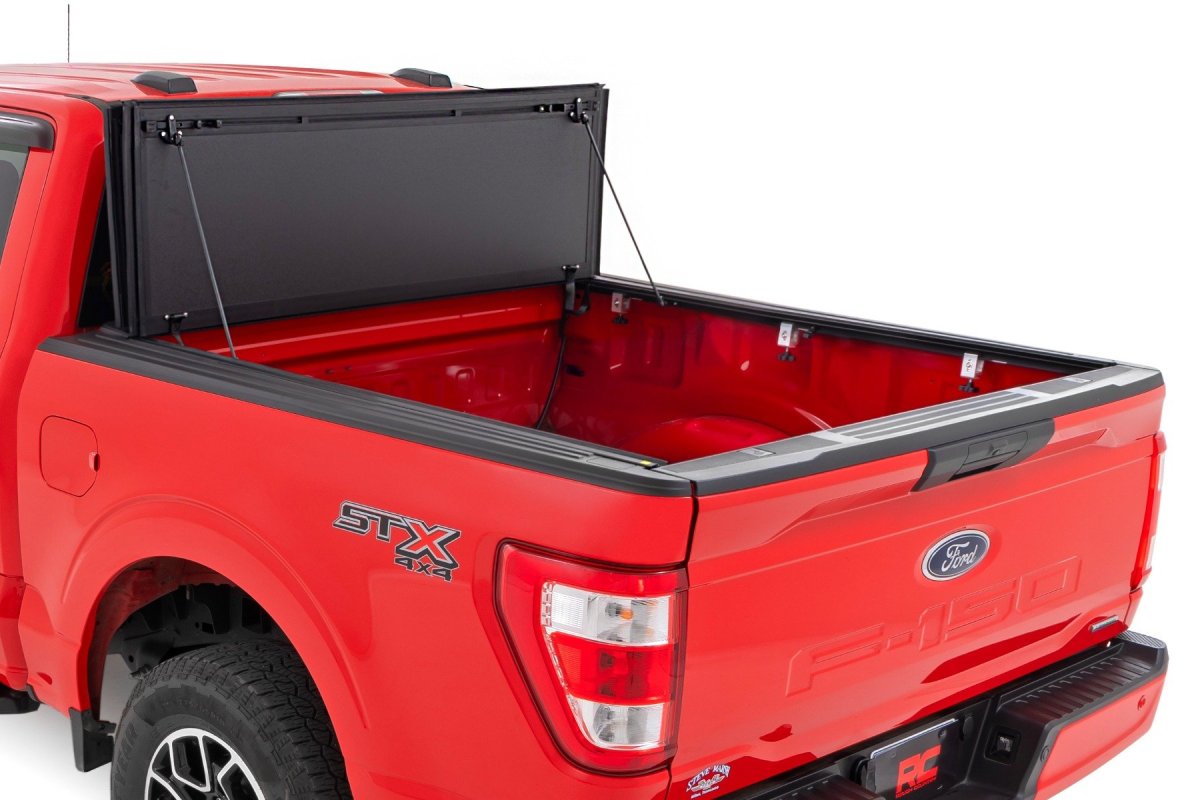 Ford F-150 Hard Tri-Fold Flip Up Bed Cover - Rough Country - Tri-fold Flip-up - '15-'20